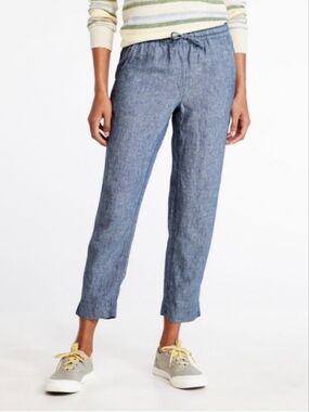 LL Bean Linen Pull On Pants Tapered Ankle Blue Size 20 NWT
